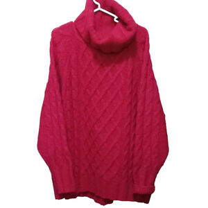 Banana Republic Hot Pink Wool Blend Turtleneck Cableknit Sweater M Academia
